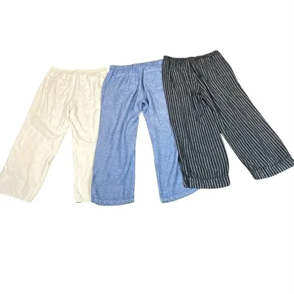 Bundle of 3 Linen Blend Pull on Casual Beach Pants Sz M #111J - Picture 3 of 6